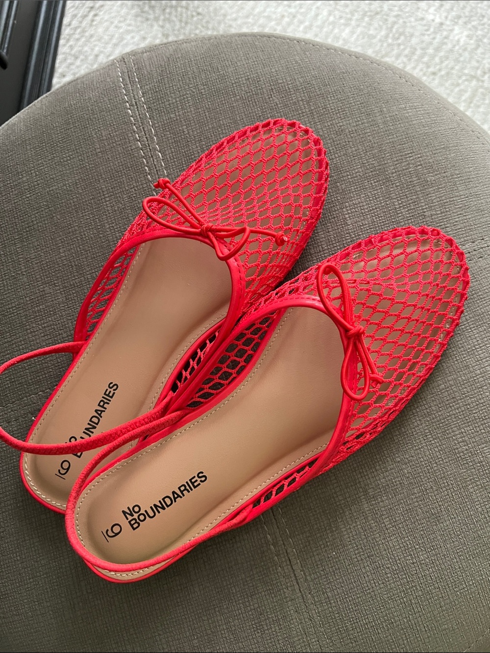 No Boundaries Bright Red Mesh Tie Ballet Flats